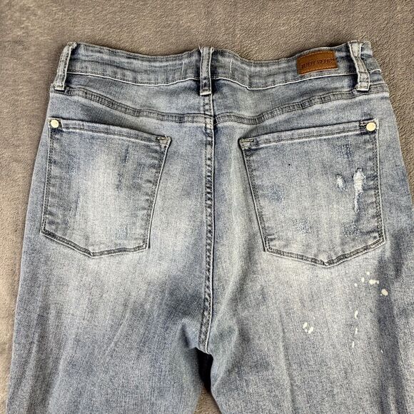 Judy Blue Jeans Womens 13 Distressed Skinny Light Wash Denim Lace Patch Ripped - Picture 5 of 14